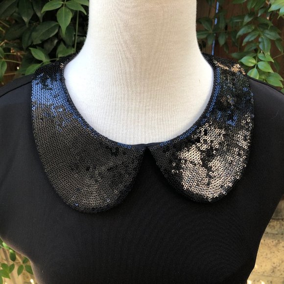 Calvin Klein Little Black Dress Sequined Peter Pan Collar Sheath Dress 2 - Picture 4 of 7